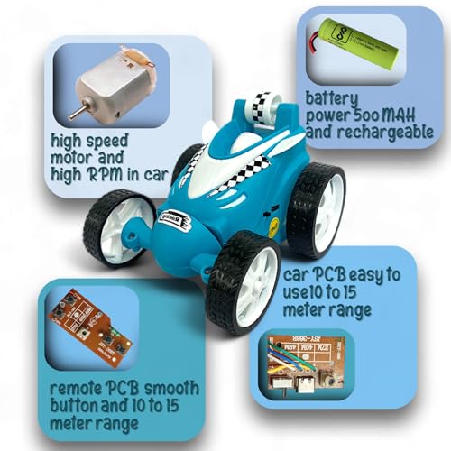Image of 360 Degree Rechargeable Remote Control Small Stunt Car Toy for Kids, 4WD RC Off-Road Rock Crawler Vehicle for Boys & Girls, Anti-Skid Rubber Tires for Indoor Outdoor Play, Blue, 368