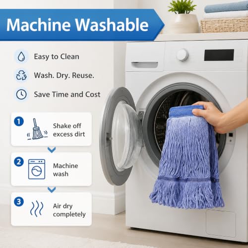 Image of 12 Pack Mop Head Replacement, Cleaning Heavy Duty Mop Head Commercial Replacement, Wet Industrial Blue Cotton Looped End String Head Refills, Heavy Mop Replace Head, for General and Floor Cleaning