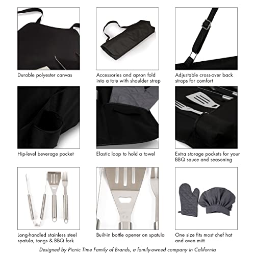 Image of Picnic TIME BBQ Apron Tote Pro Grill Set, (Black with Gray Accents)