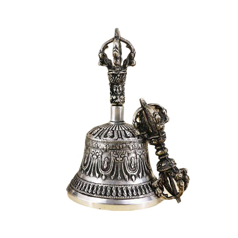 HCZKIUJY Nepal Handmade Tibetan Vajra Bell Pestle Pure Copper Dharma Artifact Ornament Beautiful Meaning of Zen Clock Bell Tibetan Bell Musical Instrument Religious Home Decoration (9CM)
