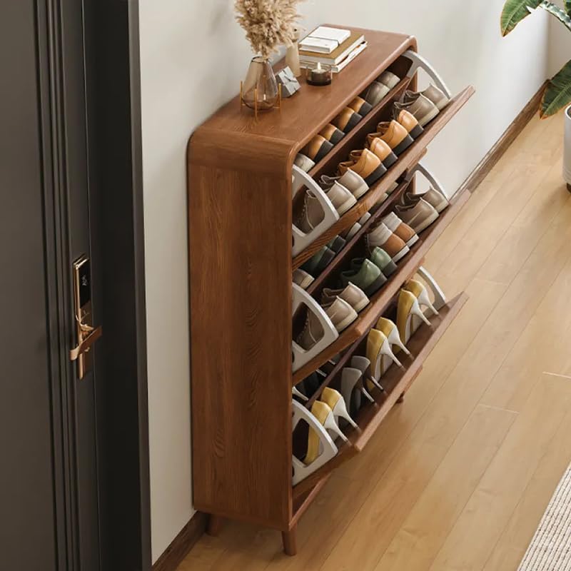 Slish Modern Shoe Cabinet Organizer - 47" L x 7" W x 47" H, Brown & White Entryway Storage with Space-Saving Drop Shelves for Shoes, Perfect Foyer Solution & Stylish Home Decor