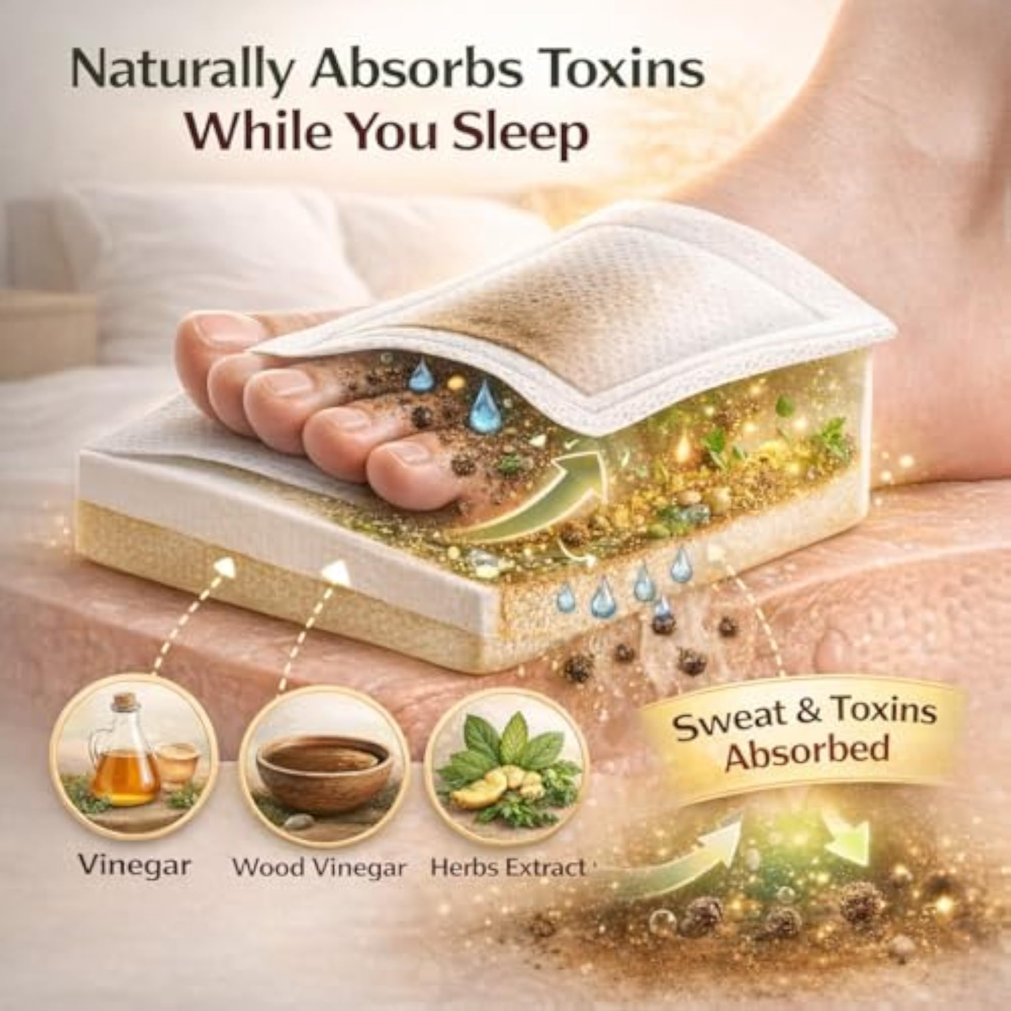 Detox Foot Pads with Bamboo Vinegar, 8 Pads for Pain Relief