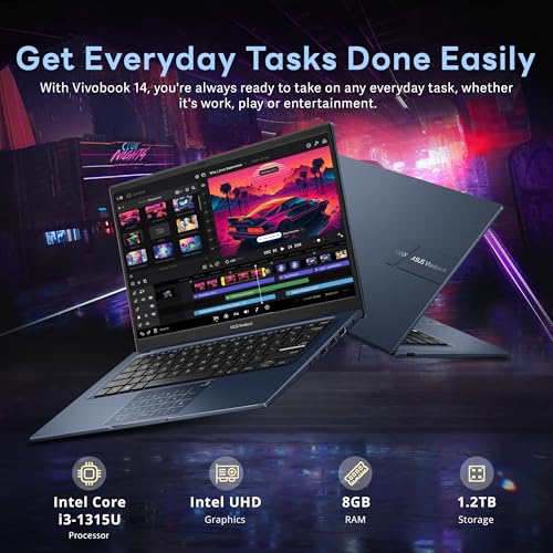 Image of ASUS Vivobook 14 14 inch Full HD Laptop, Intel Core i3 1315U, 8GB DDR4, 1.2TB Storage(256GB SSD+1TB Docking Station Set), Intel UHD Graphics, 720p Camera, Win 11, Blue
