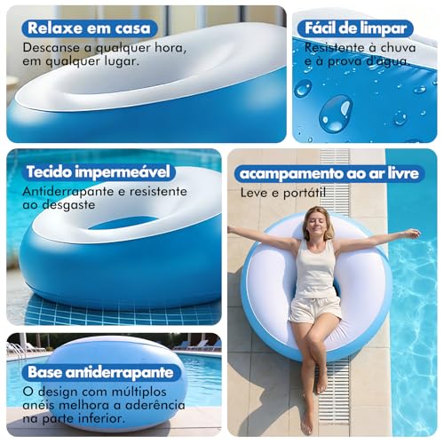 Fauteuil gonflable haut de gamme bleu 85 cm pour salons de piscine et plages - 4