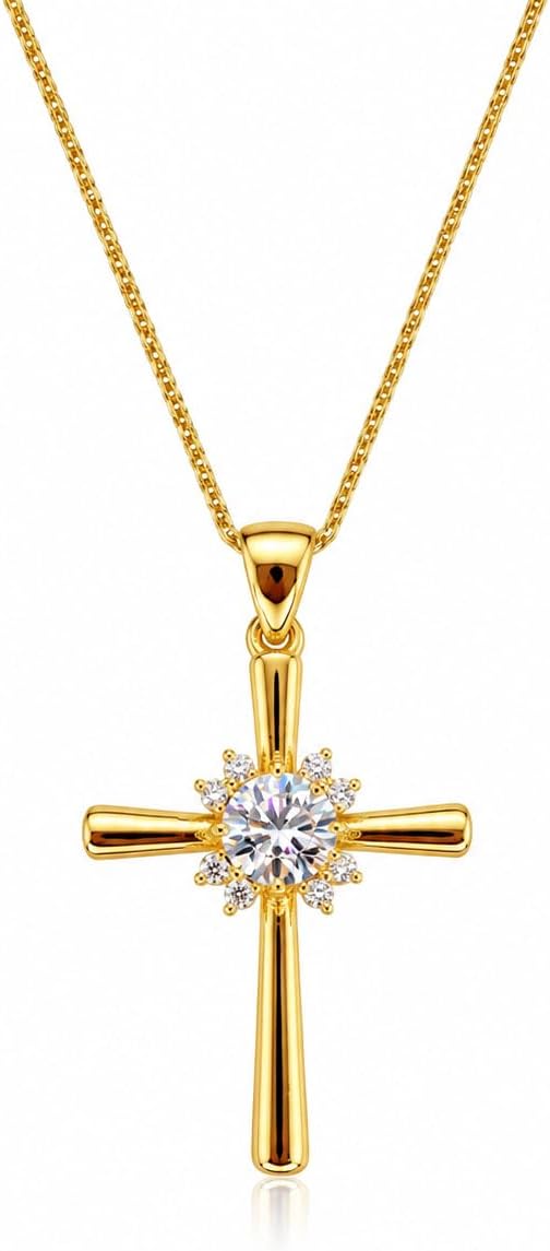 Cross Necklace for Women with 1CT Moissanite, 18K Gold Plated Pendant