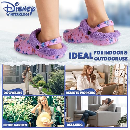 Image of Disney Stitch Clogs for Women Winter Fleece Lining Warm Slip On Sandals Outdoor Garden Shoes with Strap Gifts for Women