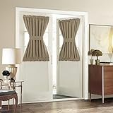 Aquazolax Back Door Curtains Set of 2, 54x40 Inch Privacy Blackout French Door Curtain, Thermal Insulated Door Window Coverings for Bedroom with Tiebacks, Khaki
