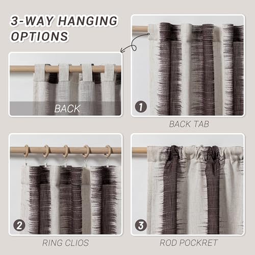Image of MYSKY HOME 95 Inch Curtains Light Filtering Privacy Curtains & Drapes for Patio Door Living Room, Lines Linen Look Fabric Bohemian Draperies Soft Touch Decorative Curtains, 50 inch x 95 inch, Red, 2 PCs
