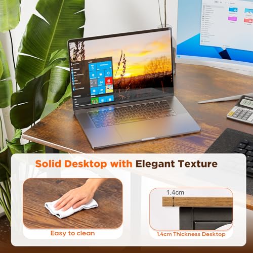 Image of PayLessHere | 63 Inch Computer Desk | Vintage | Office Desk with Metal Frame, Adjustable Feet | Water-Resistant, Scratchproof Surface | Sturdy Writing Table for Home Office or Study | Pack of 1