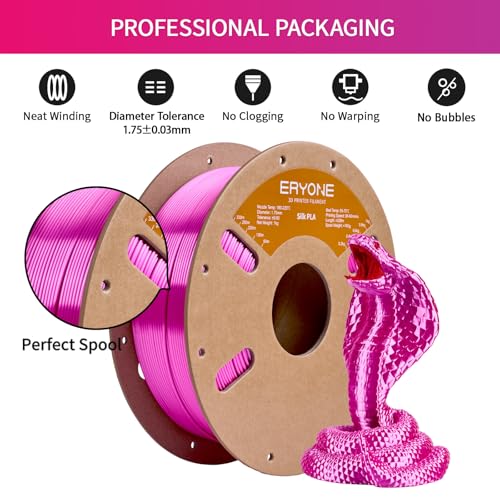 Image of ERYONE Silk PLA Filament for 3D Printer 1.75mm + /- 0.03mm, Shiny Filament 1kg (2.1lbs) /Spool, Rose Red