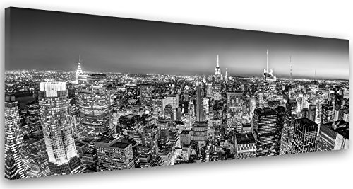 Feeby Frames, Cuadro en lienzo, Cuadro impresión, Cuadro decoración, Canvas de una pieza, 40x100 cm, CIUDAD, ARQUITECTURA, EDIFICIOS, RASCACIELOS, CIUDAD DE NUEVA YORK, NEGRO Y BLANCO