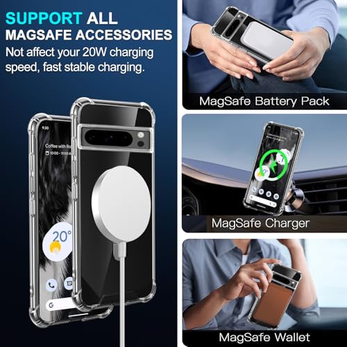Tawarror Magnetic Case for Google Pixel 8 Pro, Transparent, Matte, Flip Case with Stand, Anti-Shock, Anti-Scratch Protection - Image 2