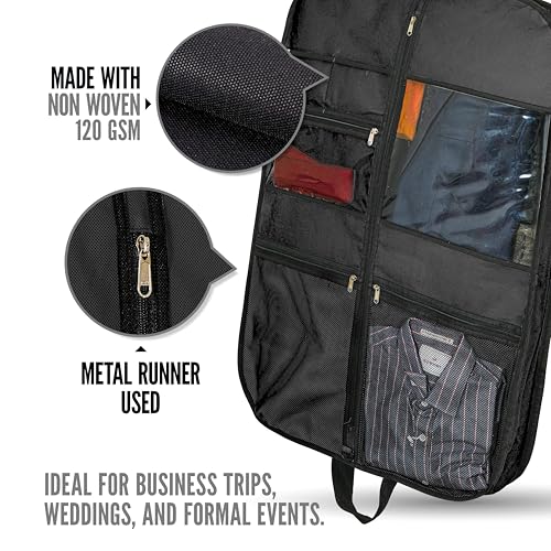 Image of SOLSTICE Suit Cover Big Size with Zip for Men & Coat Cover with Multi-Pockets,Travel Fold Design & Durable Storage - 110x60x12 cm, 120 GSM Fabric (Pack of 2) (BLACK)