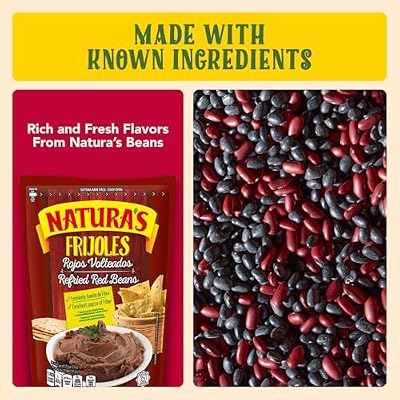 NATURA'S Refried Red Beans, Ready-to-Eat Vegetarian Refried Beans, Frijoles Rojos 13.40 oz Pouch (Pack of 3)