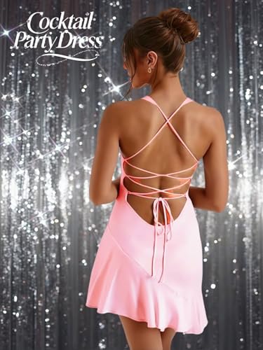 Ruffle Satin Short Homecoming Dresses for Teens 2025 Spaghetti Straps Night Out Dresses for Women3