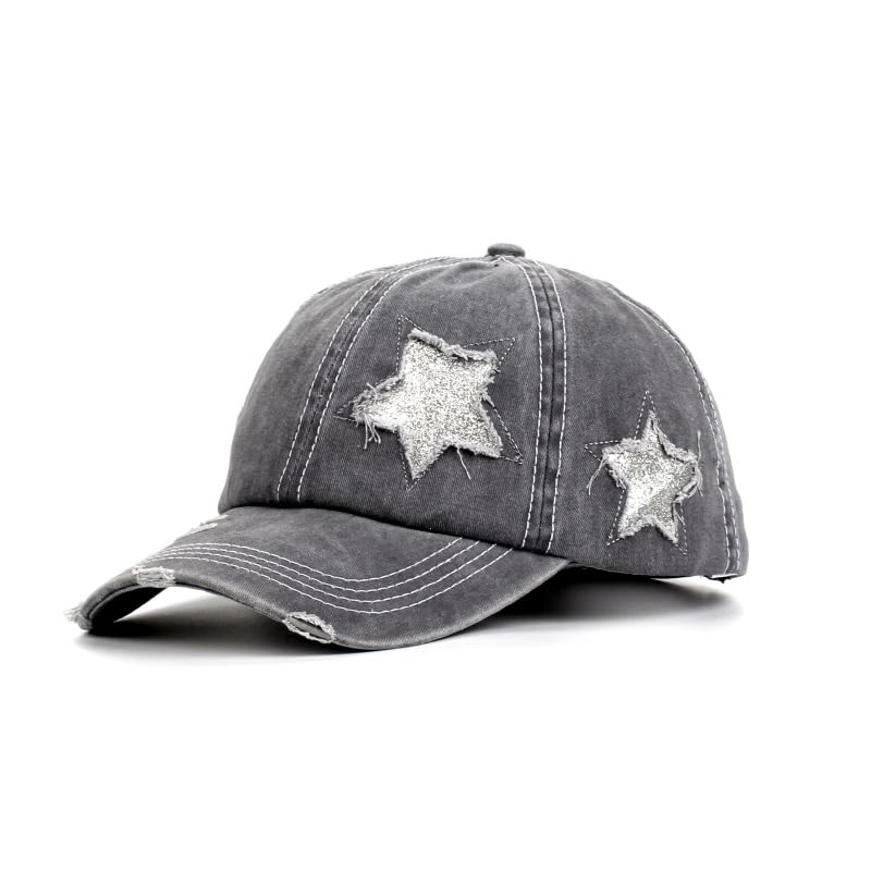 Image of Washed Scratch Frayed Baseball Cap Retro Adjustable with Five-Pointed Stars for Men Women Trucker Cap Unisex