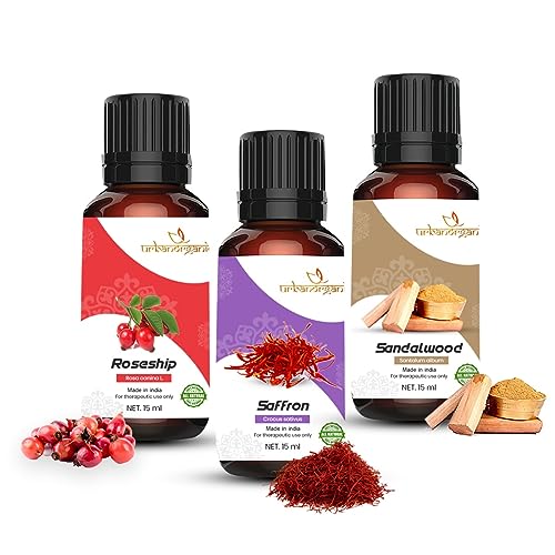 Image of Pure Combo Of 3 Essential oil For Hair & Skin Natural Therapeutic Grade & Undiluted Oil 15ML (Rosehip-saffron-Sandalwood)