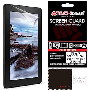 [Pack of 3] TECHGEAR Screen Protectors for Previous Amazon Fire 7" (2019 / 9th Generation & 2017 / 7th Gen.) Clear Lcd Screen Protector Covers for Fire 7 & Fire Kids Edition 7" 2019/2017