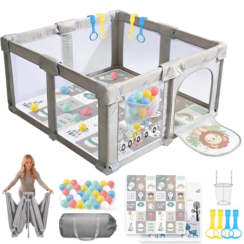 SOFTHOM Parque infantil plegable con colchón (león, 130 x 130 x 70 cm)