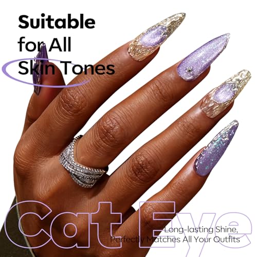 Image of modelones Cat Eye Gel Nail Polish,Glitter Purple Gel Polish with Magnet Magentic Cateye Gel Polish Soak Off Led Reflective Gel Top Coat Manicure Salon DIY Gifts