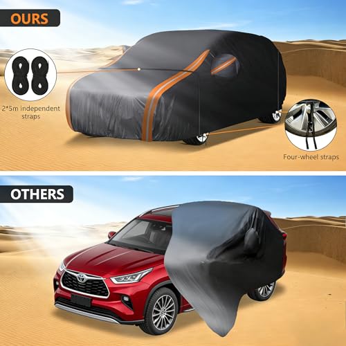 Image of 8 Layer Car Cover for 2001-2025 Toyota Highlander | Custom-Fit All Weather Waterproof Outdoor Full Exterior SUV Cover | Snow /Rain /UV Protection with Zipper Door and Storage Bag