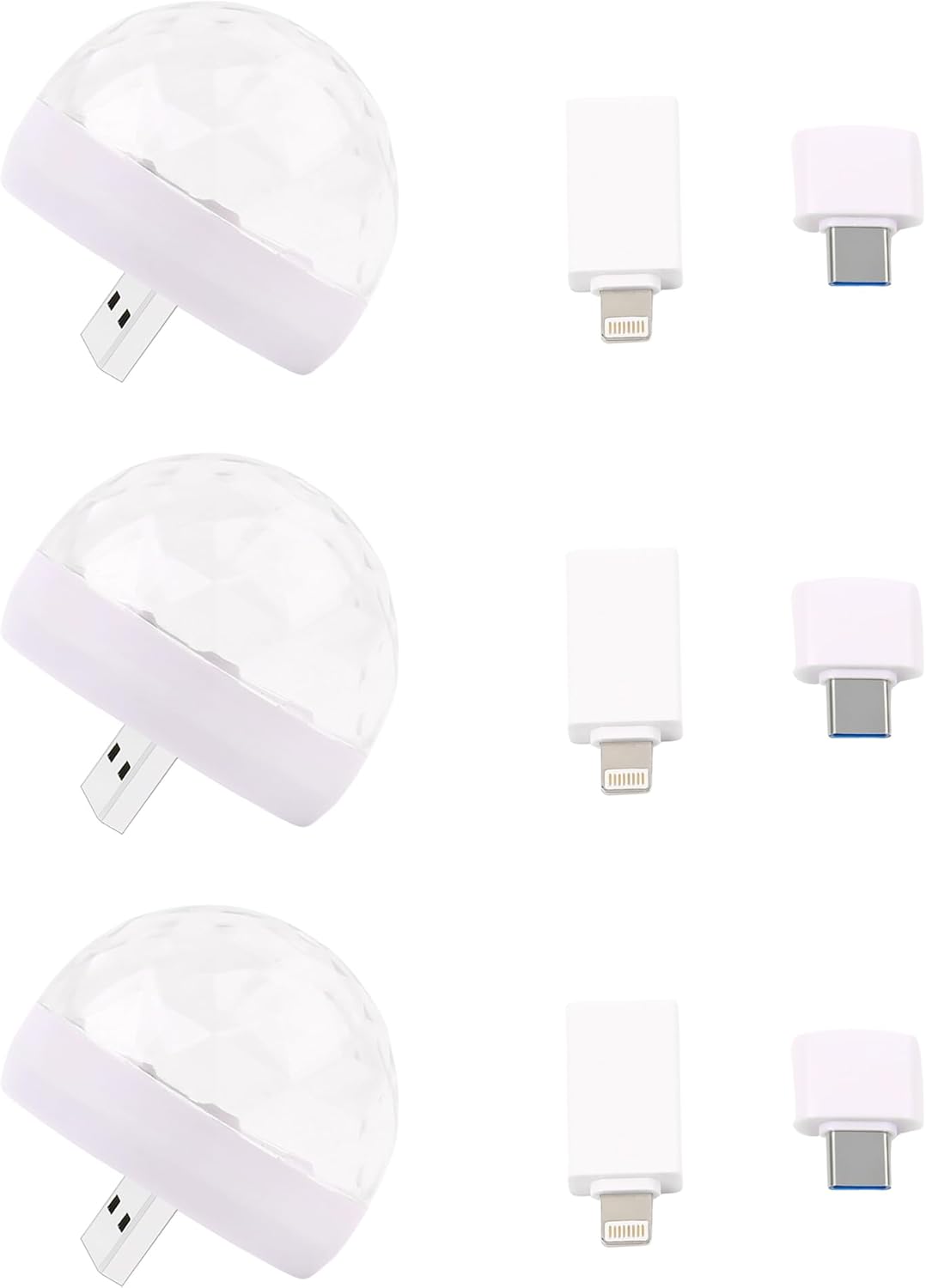 3Pack USB Mini Disco Ball Lights,Multi Colors Party Lights,Sound Activated DJ Stage Strobe Lights,Portable Led Car Atmosphere Lamp for Xmas Stocking Stuffers, Parties, Home,Karaoke, Bar(White)