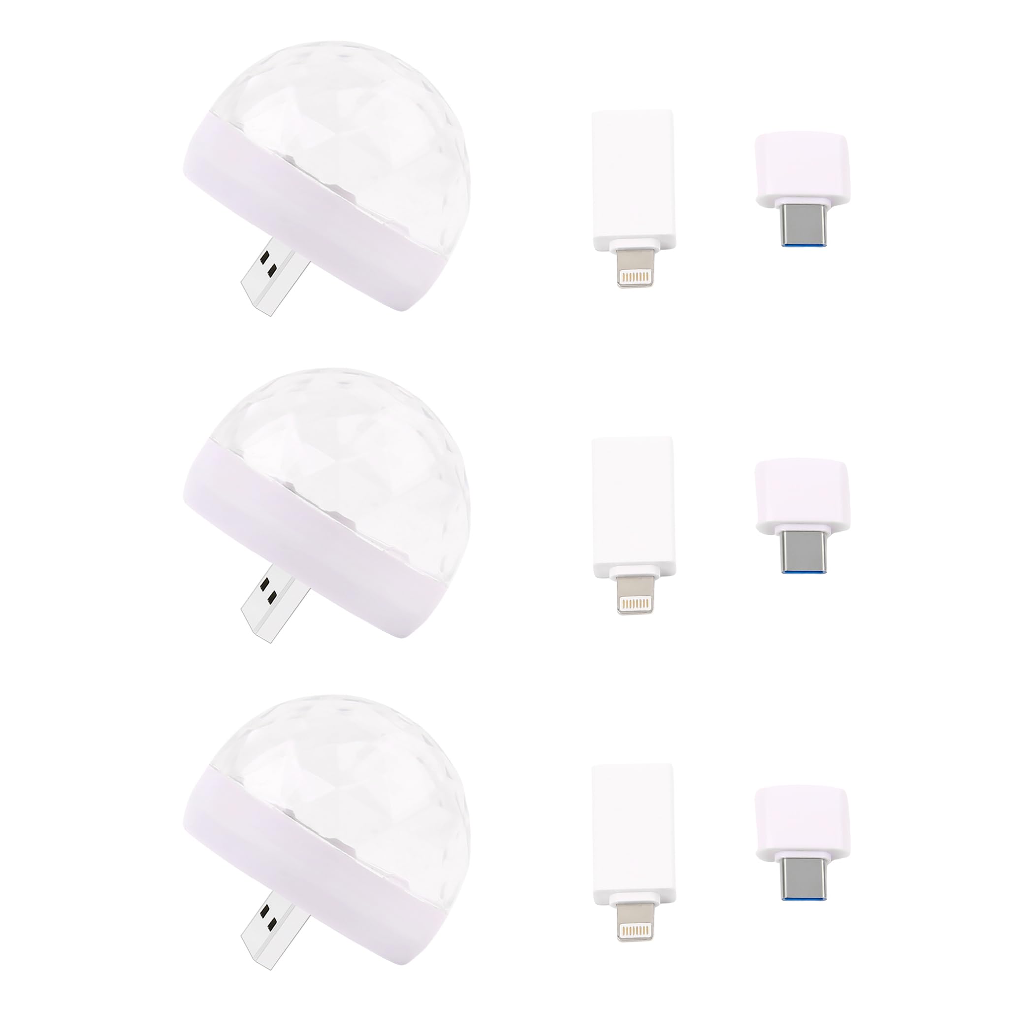 Vagocom 3Pack USB Mini Disco Ball Lights,Multi Colors Party Lights,Sound Activated DJ Stage Strobe Lights,Portable Led Car Atmosphere Lamp for Xmas Stocking Stuffers, Parties, Home,Karaoke, Bar(White)