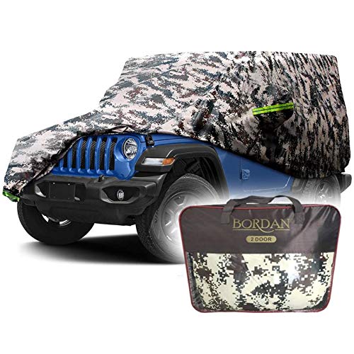 Car Cover All Weather Protection Waterproof Sun Rain UV Protection Fit for Wrangler 1987-2021 JK, JL, CJ, YJ, TJ 2 Doors