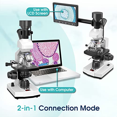 Microscope For Adults With 40X-2500X Magnification, Dual-View Compound Monocular Microscopes With 7'' Lcd Screen, Wide-Field 10X 25X Eyepiece, Built In 5Mp Camera Software Compatible Windows And Mac #TOP5