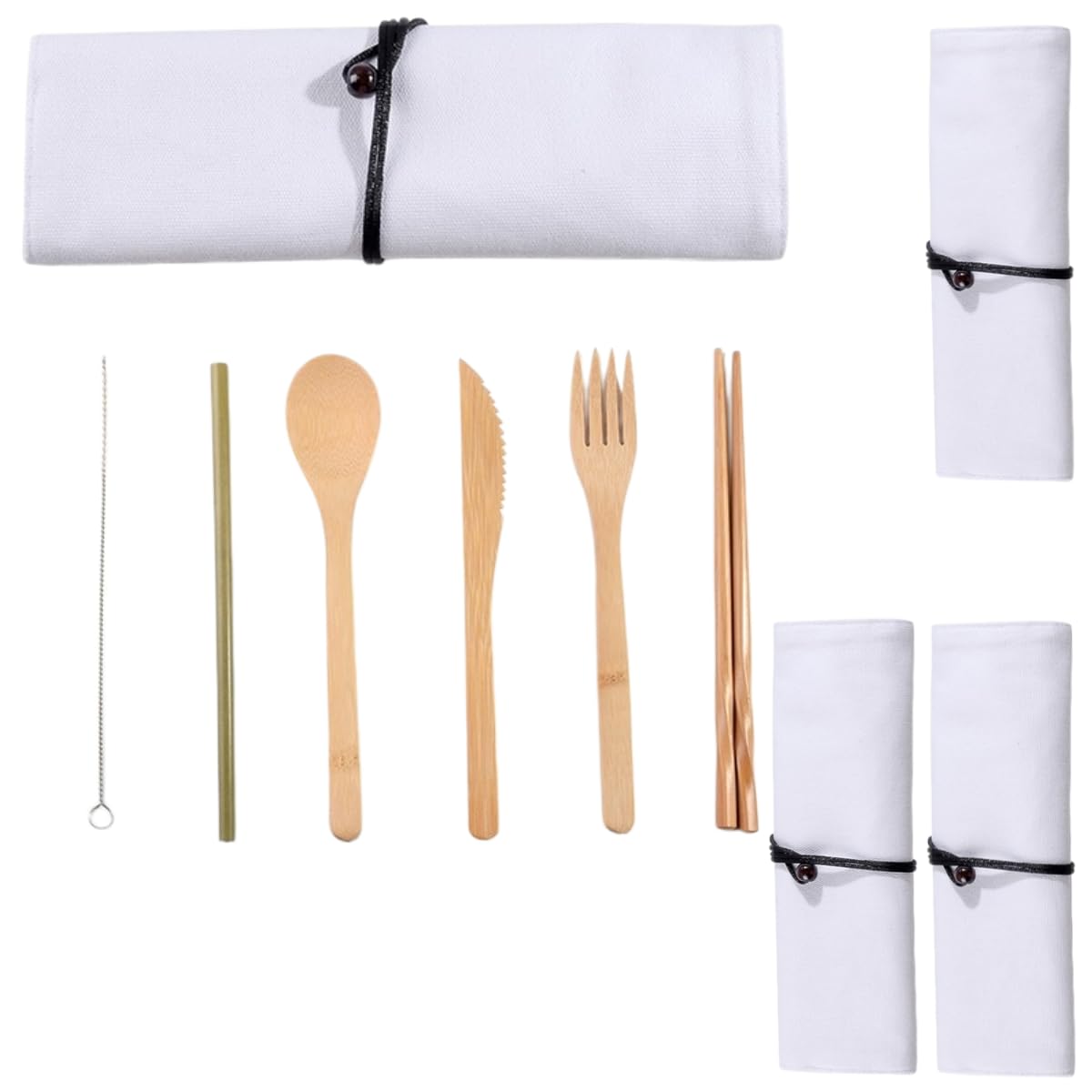Cucchiai E Forchette Di Legno Set Portatile Da Esterno In Bambù Per Riporre Coltello Bacchette Forchetta Cucchiaio E Cannuccia Bianco 4 Set