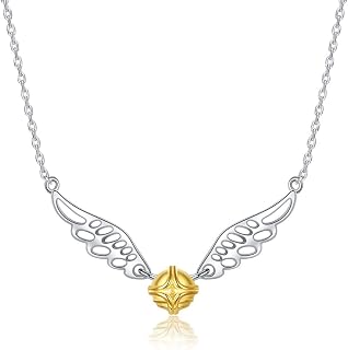 925-Sterling-Sliver Golden Snitch Flying-Wings Necklaces - White and 18k Gold Plated Pendant Christmas Jewelry Gift for Boys and teen Girls