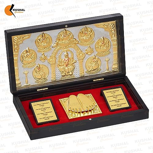 Image of 24K Gold Plated Religious Frame Photo Frame with Charan Paduka Return Gifts for Home Puja Office (ASHTA LAXMI)