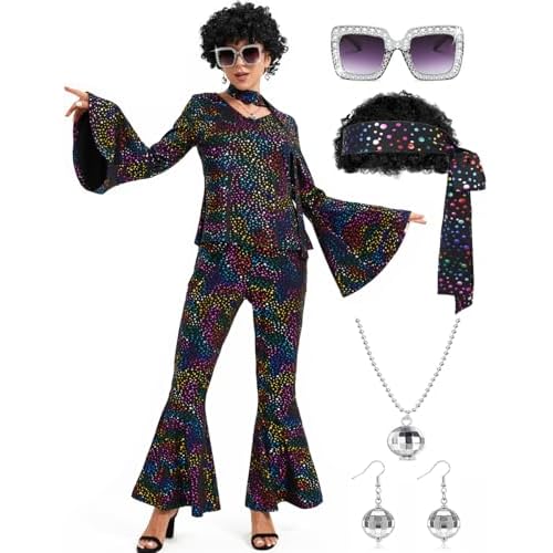 Ragelion Disfraz Disco Mujer,Disfraz Años 70 Mujer Hippie Disfraces de Carnaval