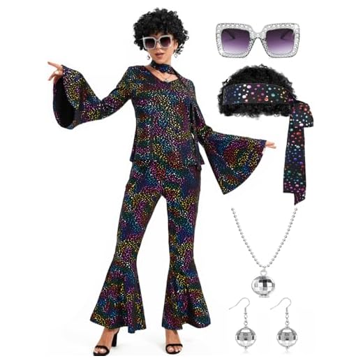 Ragelion Disfraz Disco Mujer,Disfraz Años 70 Mujer Hippie Disfraces de Carnaval