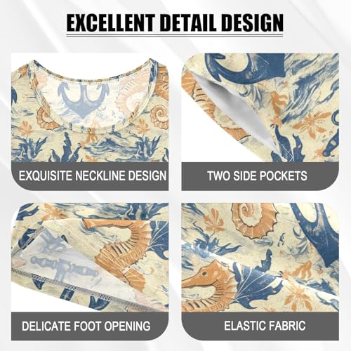 ALAZA Anchor Seahorse Pajama Set Short Sleeve Sleepwear Soft Lounge Nightwear4