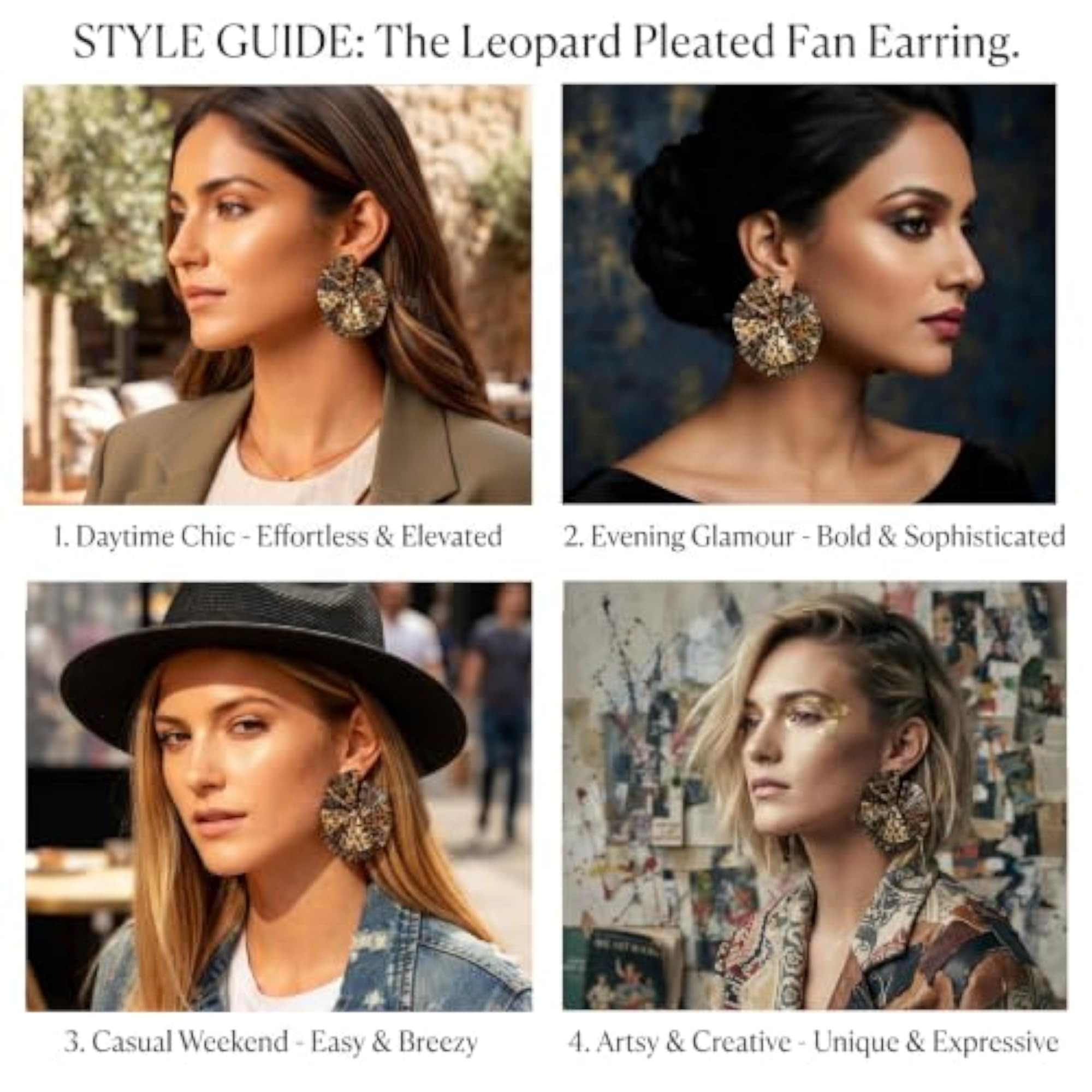 Women's Statement Leopard Print Pleated Fan Earrings