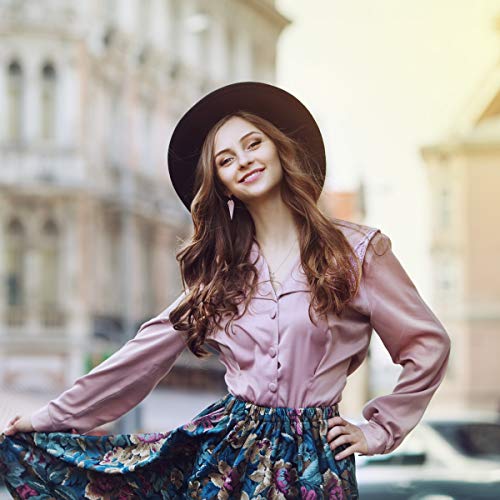 Lanzom Women Lady Retro Wide Brim Floppy Panama Hat Belt Buckle Wool Fedora Hat Fit Size 6 8/7-7 1/4(01-Camel, One Size) #TOP4