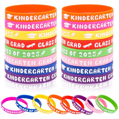 FOIMAS 2025 Kindergarten Graduation Decoration,40pcs Graduation Silicone Wristband KINDERGARTEN GRAD CLASS OF 2025 for Kindergarten Graduation Party Ceremonies Gifts Supplies 8 Colors