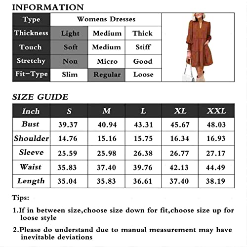 Imily Bela Womens Fall Long Sleeve Tunic Dress Casual V Neck Loose Ruffle Tiered Dress A-Black #TOP4