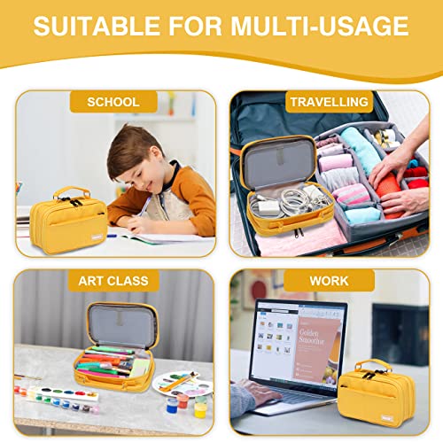 Vaschy Pencil Case, Large Pencil Pouch With Compartments For Middle School,Work,Office Pen Organizer Holder School Supply Yellow #TOP6