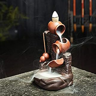 Incense Burner, Backflow Incense Holder Ceramic Incense Cones Burner Incense Stick Holder Backflow Incense Burner with 10 Free Cones Home Decoration Handicraft Gift Red Jar and Gourd