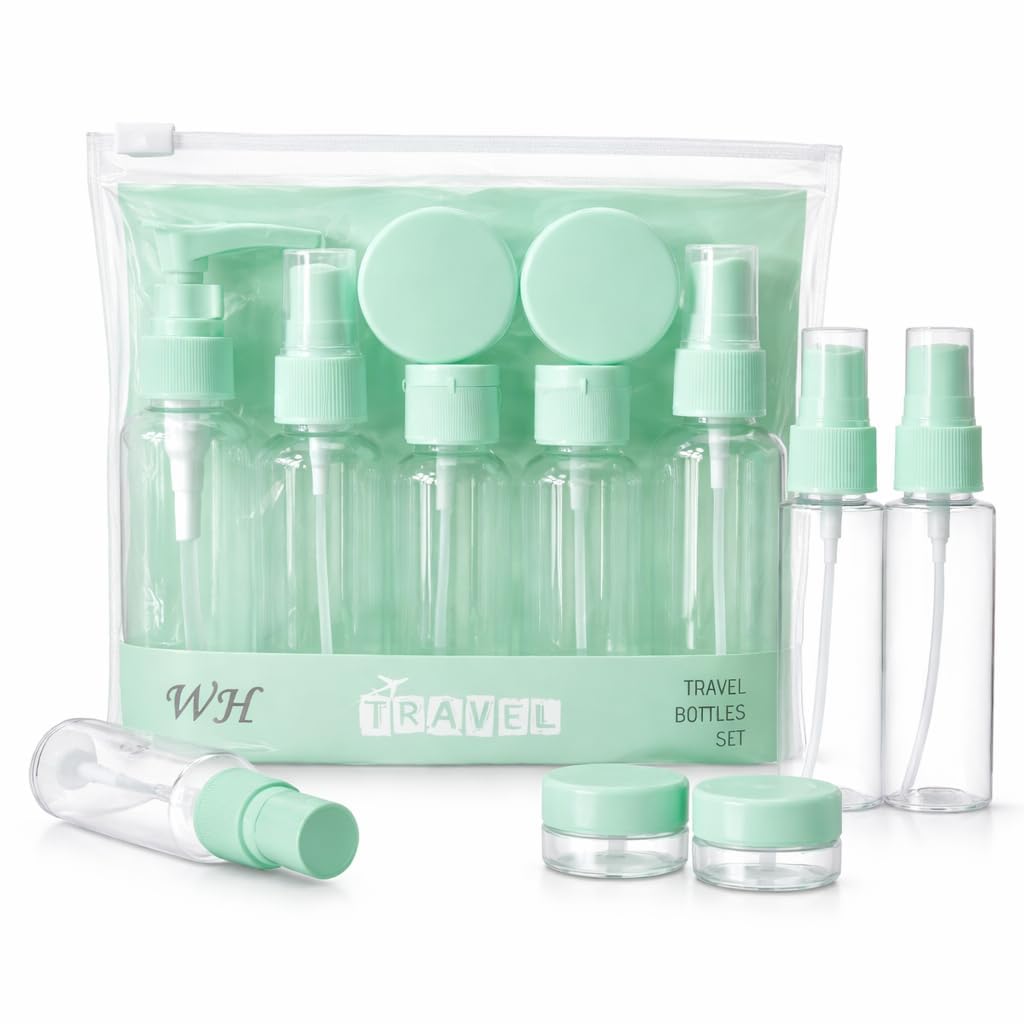 Stupid Little Elephant Travel Sub-Bottling Set, Mint Green, with Pump Bottle, Spray Bottle, Cream Jars and Funnel, 8 Piece-picture-12