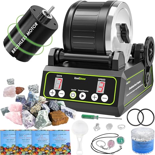 C1 Pro Brushless Rock Tumbler Kit - Professional Large 2.5LB Capacity, Up to 3X More Durable, Ultra Long Working Life Rotary Polisher with Full Accessories & Memory Function, Ideal for Adults Kids