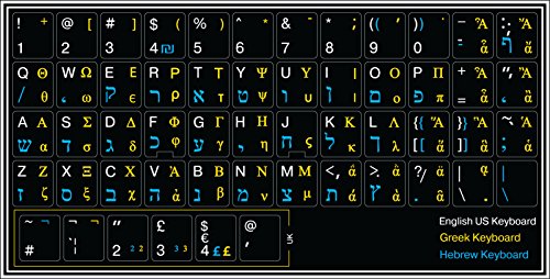 Online-Welcome Hebrew Greek English US Keyboard Sticker Black
