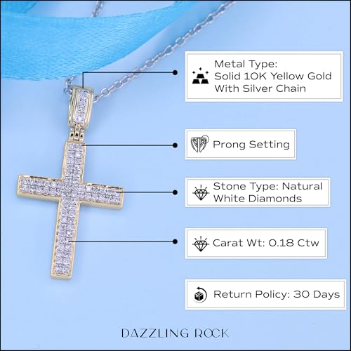 Dazzlingrock Collection 0.18 Cttw Round White Diamond Micro-Pave Cross Slider Unisex Pendant Necklace in 10K Solid Gold4