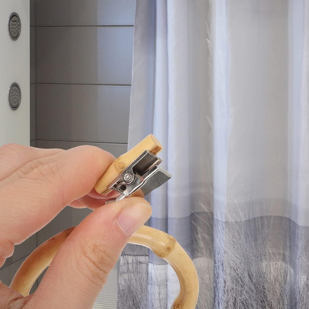Zerodeko 2pcs Anti-Slip Bamboo Curtain Hooks Drapery Ring Clips for Shower Door Window Curtains