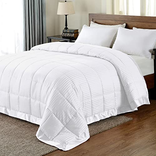 king size down alternate blanket - downluxe Lightweight King Down Alternative Blanket with Satin Trim,White,90 X 108 Inch