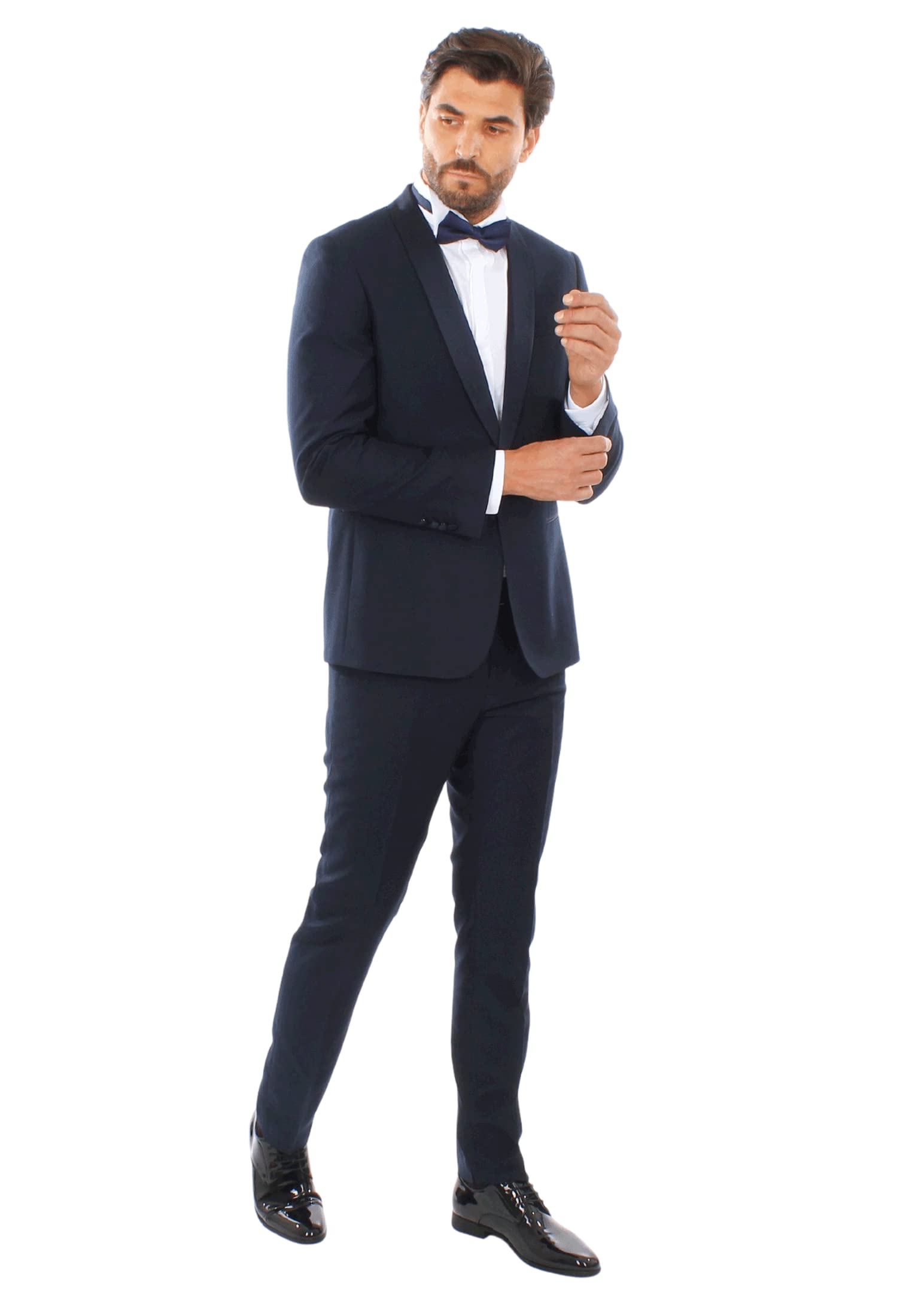 Smoking da Uomo Abito Elegante Completo con Rever a Fascia in Raso