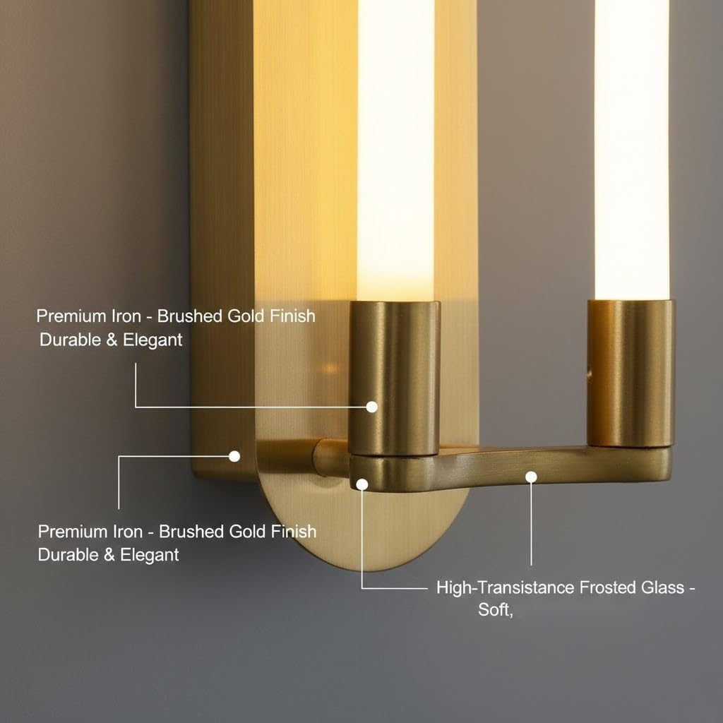 Wall Light, U Shaped Glass LED Wall Sconce, Gold Bedside Wall Lamp for Bedroom, Hallway, Living Room, Hotel, Entryway, Contemporary Fixture, Guest Room, Corridor, Foyer Loft Parlor(Small)