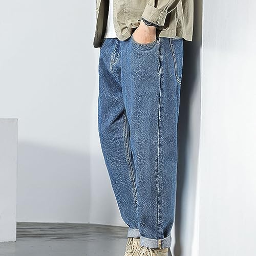 Jeans regular pour hommes résistant multi-poches pantalon droit coupe ample